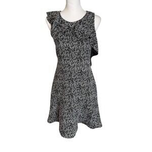 Michael‎ Kors Black White Jacquard Ruffle Neck Sleeveless A-Line Dress Size S